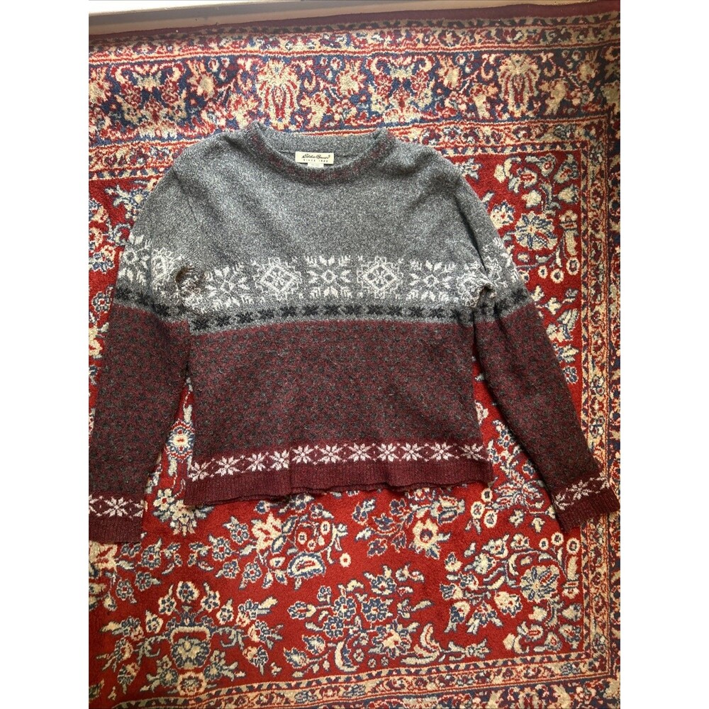 Vintage Eddie Bauer Wool Sweater Womens M Fair Isle Nordic Chunky Knit